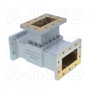 340WET WR340 Waveguide E-Plane Tee 2.2-3.3GHz with Three Rectangular Waveguide Interfaces