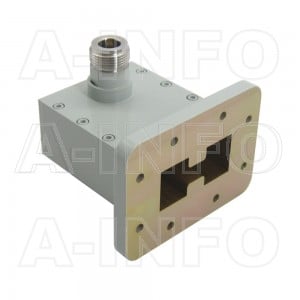 350DRWHCAN_F13 Right Angle High Power Double Ridge Waveguide to Coaxial Adapter 3.5-8.2GHz WRD350 to N Type Female