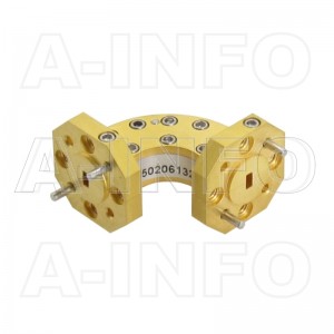 12WEB-20-20-10_Cu WR12 Radius Bend Waveguide E-Plane 60-90GHz with Two Rectangular Waveguide Interfaces