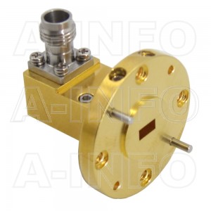 22WCA1.85_Cu Right Angle Rectangular Waveguide to Coaxial Adapter 33-50GHz WR22 to 1.85mm Female