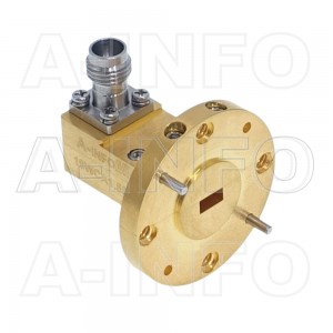 19WCA1.85_Cu Right Angle Rectangular Waveguide to Coaxial Adapter 40-60GHz WR19 to 1.85mm Female