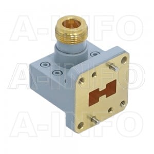 750DRWHCAN_Cu Right Angle High Power Double Ridge Waveguide to Coaxial Adapter 7.5-18GHz WRD750 to N Type Female